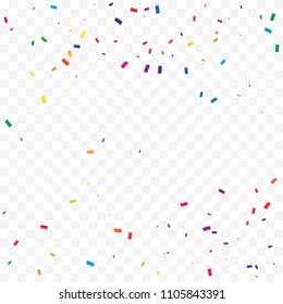 Many Falling Colorful Tiny Confetti Isolated On Transparent Background. Vector