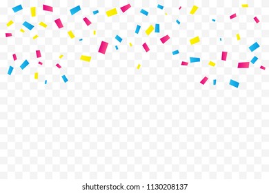 Many Falling Colorful Tiny Confetti Isolated On Transparent Background. Vector