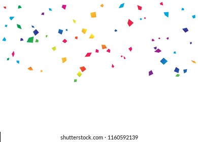 Many Falling Colorful Tiny Confetti Geometric On White Background. Celebration Event and Party. Multicolored. Vector