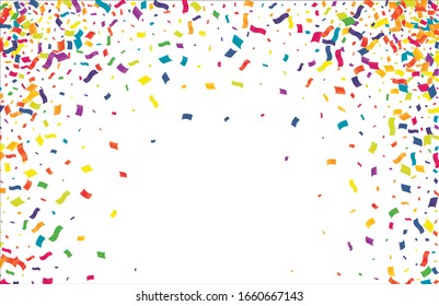 Many Falling Colorful Tiny Confetti Isolated On Transparent Background. Vector