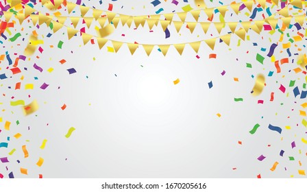 Many Falling Colorful Tiny Confetti And Ribbon On Transparent Background for party or festival
