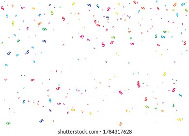Many Falling Colorful Tiny Confetti And Ribbon Isolated On White Background. Vector Illustration. Multi colored