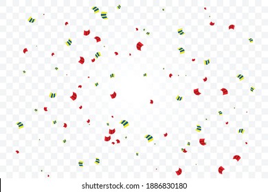 Viele Fallende bunt schmale Confetti einzeln auf transparentem Hintergrund. Vektorgrafik