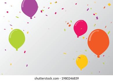 Viele Fallende bunten, winzige Confetti mit Ballon auf weißem Hintergrund. Feierlichkeiten und Feierlichkeiten. mehrfarbig. Vektorgrafik