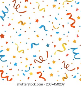 Many Falling Colorful Tiny Confetti And Ribbon On white Background. Celebration Event and Party. Multicolored. Vector