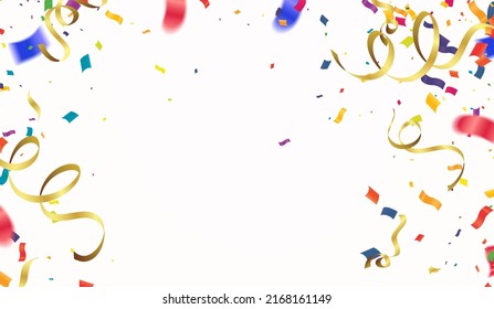 Many Falling Colorful Tiny Confetti And Ribbon Isolated On Background. Vector. Multi colored