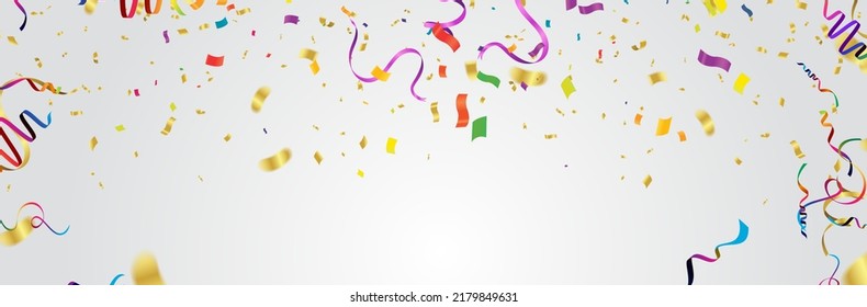 Many Falling Colorful Tiny Confetti And Ribbon Isolated On Background. Vector. Multi colored