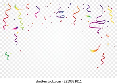 Muchos De Los Pequeños Y Coloridos Confetti Y Cinta En Un Fondo Transparente. Evento y fiesta de celebración. Multicolorizado. Vector