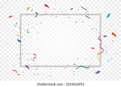 Many Falling Colorful Tiny Confetti And Ribbon On Transparent Background. Celebration Event and Party. Multicolored. Vector