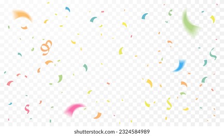 Viele Fallende farbige Tiny Confetti und Band auf transparentem Hintergrund. Feierlichkeiten und Feierlichkeiten. mehrfarbig. Vektorgrafik