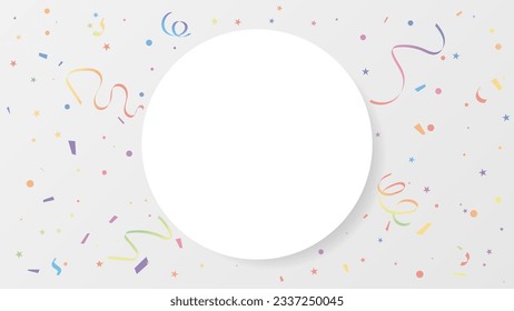 Viele Fallende bunten Konfetti und Band mit Circle Frame auf weißem Hintergrund. Feierlichkeiten und Feierlichkeiten. mehrfarbig. Vektorgrafik