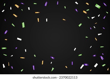 Many Falling Colorful Tiny Confetti isolated On Black Background. Celebration Event and Party. Halloween Wallpaper. Multicolored. Vector