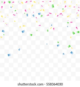 Many Falling Colorful Tiny Confetti On Transparent Background. Vector