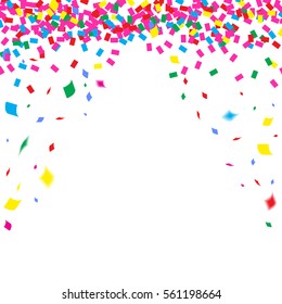 Many Falling Colorful Tiny Confetti Isolated On White Background. Vector