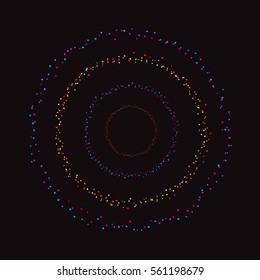 Many Falling Colorful Tiny Confetti Isolated On Black Background. Vector