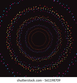 Many Falling Colorful Tiny Confetti Isolated On Black Background. Vector