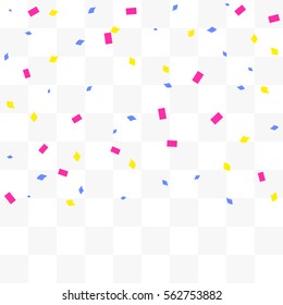 Many Falling Colorful Tiny Confetti On Transparent Background. Vector