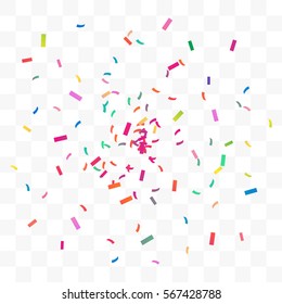 Many Falling Colorful Tiny Confetti On Transparent Background. Vector