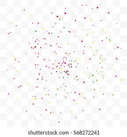Many Falling Colorful Tiny Confetti Geometric On Transparent Background. Vector