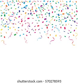 Many Falling Colorful Tiny Confetti Geometric On White Background. Vector