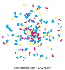 Many Falling Colorful Tiny Confetti On White Background. Vector