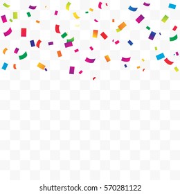 Many Falling Colorful Tiny Confetti Isolated On Transparent Background. Vector