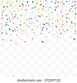 Many Falling Colorful Tiny Confetti On Transparent Background. Vector