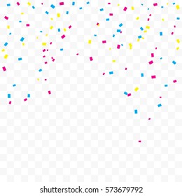 Many Falling Colorful Tiny Confetti Isolated On Transparent Background. Vector