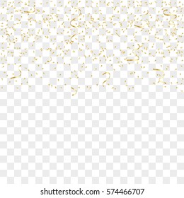 Many Falling Colorful Tiny Confetti And Ribbon Isolated On Transparent Background. Vector