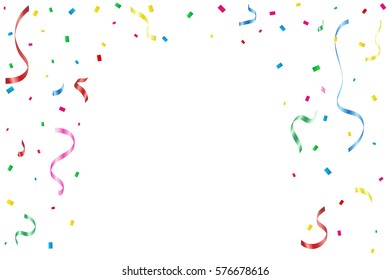 Many Falling Colorful Tiny Confetti And Ribbon Isolated On White Background. Vector
