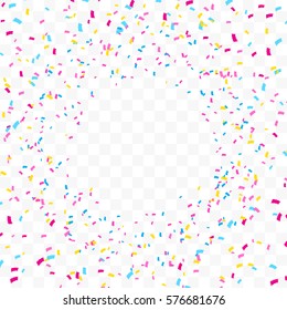 Many Falling Colorful Tiny Confetti Isolated On Transparent Background. Vector