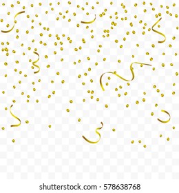 Many Falling Colorful Tiny Confetti And Ribbon Isolated On Transparent Background. Vector