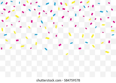 Many Falling Colorful Tiny Confetti On Transparent Background. Vector