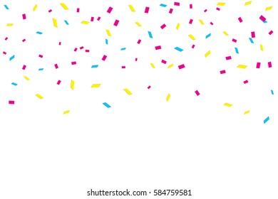 Many Falling Colorful Tiny Confetti On White Background. Vector