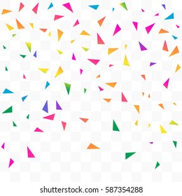 Many Falling Colorful Tiny Confetti Geometric Isolated On Transparent Background. Vector. Multi-colored