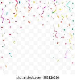 Many Falling Colorful Tiny Confetti And Ribbon Isolated On Transparent Background. Vector. Multi-colored