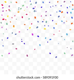 Many Falling Colorful Tiny Confetti isolated On Transparent Background. Vector. Multi colored