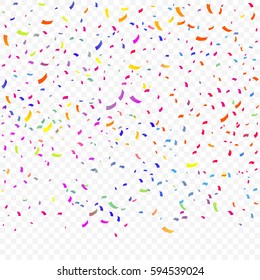 Many Falling Colorful Tiny Confetti Isolated On Transparent Background. Vector