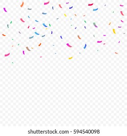 Many Falling Colorful Tiny Confetti isolated On Transparent Background. Vector