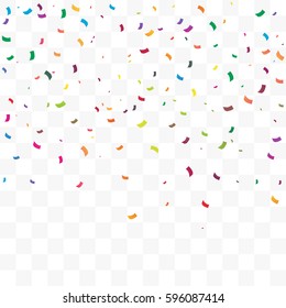 Many Falling Colorful Tiny Confetti Isolated On Transparent Background. Vector