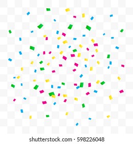 Many Falling Colorful Tiny Confetti Isolated On Transparent Background. Vector