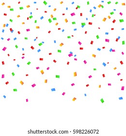 Many Falling Colorful Tiny Confetti Isolated On White Background. Vector