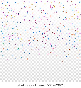 Many Falling Colorful Tiny Confetti Isolated On Transparent Background. Vector