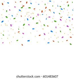 Many Falling Colorful Tiny Confetti Isolated On White Background. Vector
