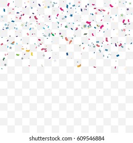 Many Falling Colorful Tiny Confetti Isolated On Transparent Background. Vector