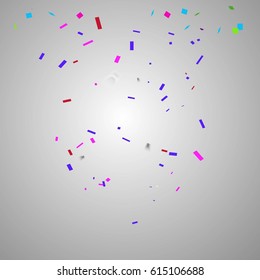Many falling colorful tiny confetti on background.Holiday decorative tinsel element for your design and copy space.
