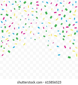 Many Falling Colorful Tiny Confetti Isolated On Transparent Background. Vector. Multi colored