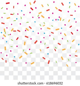 Many Falling Colorful Tiny Confetti Isolated On Transparent Background. Vector. Multi-Colored