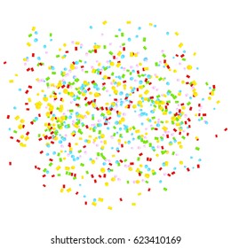 Many Falling Colorful Tiny Confetti Isolated On White Background. Vector. Multi colored. Paper Art. Origami