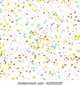 Many Falling Colorful Tiny Confetti Isolated On Transparent Background. Vector. Multi colored. Paper Art. Origami